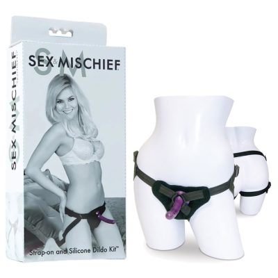 Sportsheets Sex and Mischief Strap On and Silicone Dildo Kit Black Purple SS10065 646709100650 Multiview