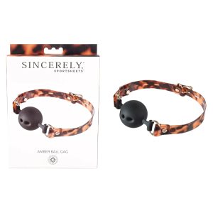 Sportsheets Sincerely Amber Tortoiseshell Pattern Breathable Silicone Ball Gag Sincerely Amber Black SS52102 646709521028 Multiview