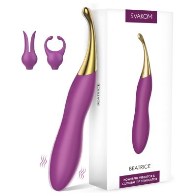 Svakom Beatrice Vibrator and Clitoral Tip Stimulator with 2 Tip Sleeves Purple Gold