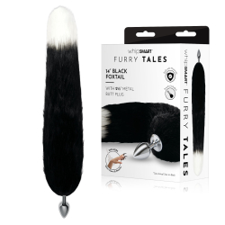 Whipsmart – Furry Tales 14″ Black Foxtail Butt Plug (Black/White/Chrome)