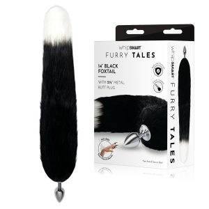 Whipsmart Furry Tales Collection 14 inch Foxtail Metal Butt Plug Black White Chrome WS3502 848416012497 Multiview