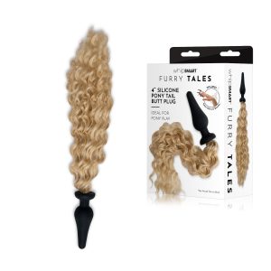 Whipsmart Furry Tales Collection 4 inch Silicone Pony Tail Butt Plug Wavy Palomino Blonde Black WS3511 848416012589 Multiview