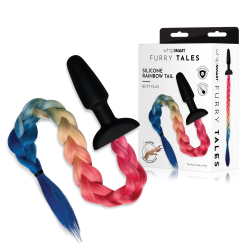 Whipsmart – Furry Tales Silicone Rainbow Tail Butt Plug (Rainbow/Black)