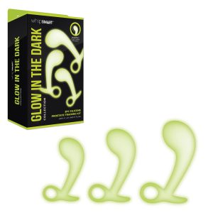 Whipsmart Glow in the Dark Collection 3pc Silicone Prostate Plug Set Glow Green WS1049 848416010301 Multiview