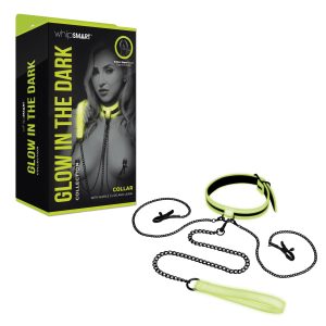 Whipsmart Glow in the Dark Collection Collar with Nipple Clamps and Leash Glow Green WS1050 848416010318 Multiview