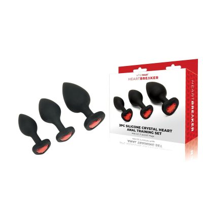 Whipsmart Heartbreaker 3PC Silicone Crystal Heart Anal Training Set Black Red WS1040 848416010219 Multiview