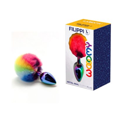 Wooomy Filippi Fluffy Rainbow Tail Metal Butt Plug Large Rainbow Oil Slick 21056 8433345210568 Multiview
