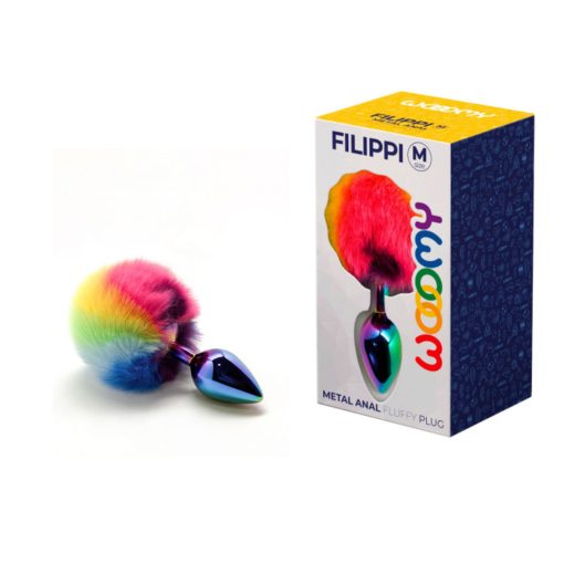 Wooomy Filippi Fluffy Rainbow Tail Metal Butt Plug Medium Rainbow Oil Slick 21055 8433345210551 Multiview
