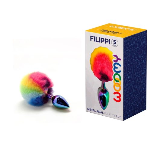 Wooomy Filippi Fluffy Rainbow Tail Metal Butt Plug Small Rainbow Oil Slick 21054 8433345210544 Multiview