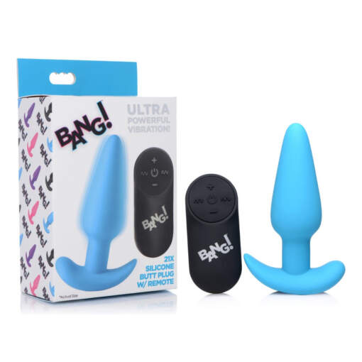 XR Brands BANG Wireless Remote Vibrating 4 Inch Butt Plug Blue AG563 848518039699 Multiview