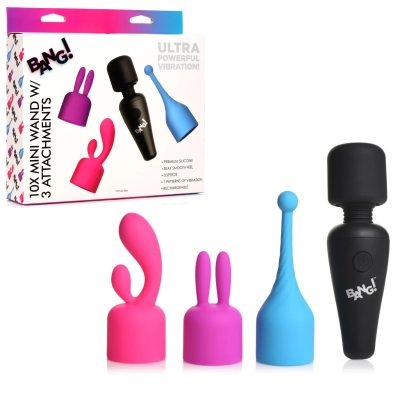 XR Brands Bang 10X Mini Wand with 3 Attachments AH061 848518049001 Multiview