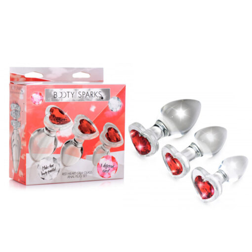 XR Brands Booty Sparks Heart shaped Glass Gem Butt Plug Kit Red Endcap AG433 848518037411 Multiview