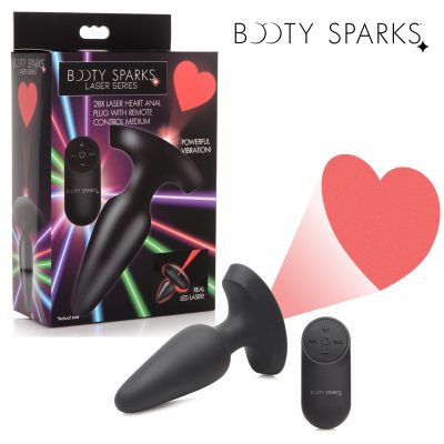 XR Brands Booty Sparks Laser Series Heart Anal Silicone Plug with Remote Control Medium Black Red Heart AG804 MED 848518045256 Multiview