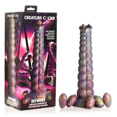 XR Brands Creature Cocks Deep Invader 9 Inch Tentacle Ovipositor Fantasy Dildo with 5 Silicone Eggs Bronze AH407 848518054623 Multiview