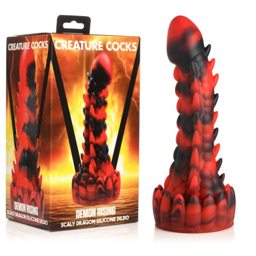 XR Brands Creature Cocks Demon Rising Scaly Dragon Silicone Dildo Red Black AH267 848518052995 Multiview