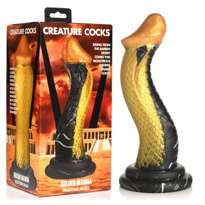 XR Brands Creature Cocks Golden Mamba Fantasy Snake Silicone Dildo Gold Black AH288 848518053220 Multiview