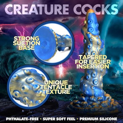 XR Brands Creature Cocks Lord Kraken 8 inch Tentacled Silicone Dildo Blue Gold Silver AH108 848518050410 Detail