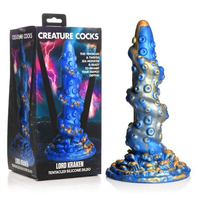 XR Brands Creature Cocks Lord Kraken 8 inch Tentacled Silicone Dildo Blue Gold Silver AH108 848518050410 Multiview