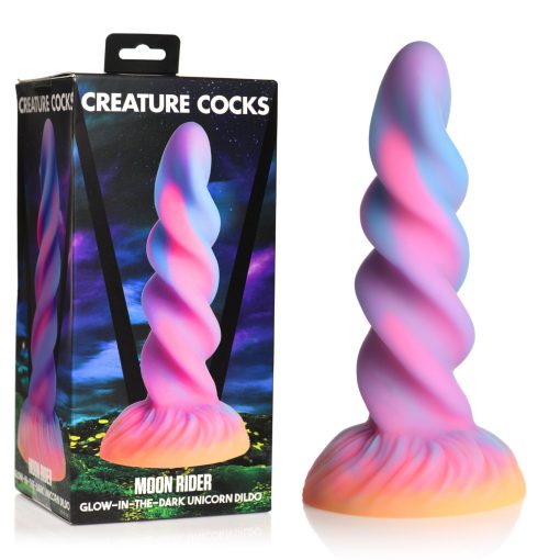 XR Brands Creature Cocks Moon Rider Glow in the Dark Unicorn Silicone Dildo Pink Blue AH276 848518053022 Multiview