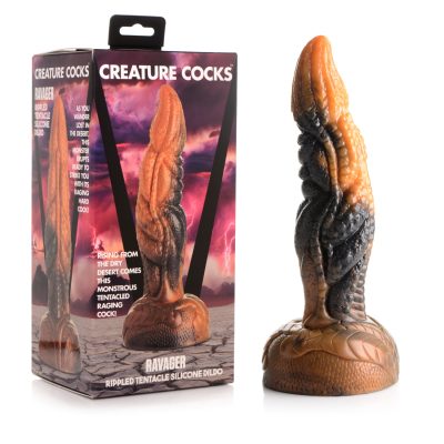 XR Brands Creature Cocks Ravager Rippled Tentacle Silicone Dildo Bronze Brown AG920 848518046703 Multiview