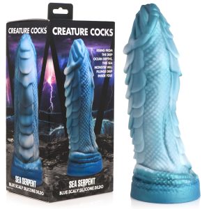XR Brands Creature Cocks Sea Serpent Scaly Silicone Dildo Blue AH042 848518048714 Multiview