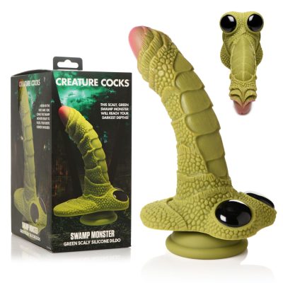 XR Brands Creature Cocks Swamp Monster 9 inch Silicone Fantasy Scaly Dildo Green Black AH055 Multiview