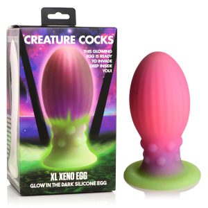 XR Brands Creature Cocks XL Xeno Egg Glow in the Dark Silicone Egg Green Pink AH067 XL 848518049070 Multiview