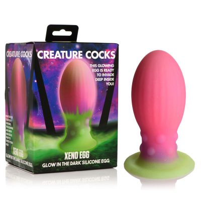 XR Brands Creature Cocks Xeno Egg Large Glow in the Dark Alien Egg Plug Dildo Pink Green AH067 LARGE 848518049063 Multiview