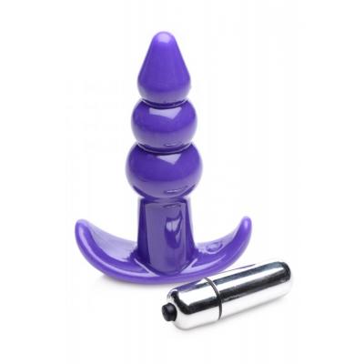 XR Brands Frisky Ribbed Vibrating Anal Plug Purple AG295 848518035110 Detail