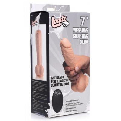 XR Brands Loadz Wireless Remote Vibrating Automatic Squirting Dildo Light Flesh AG321 848518035325 Boxview