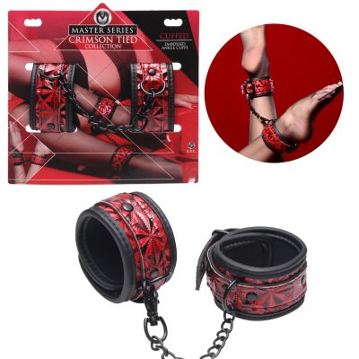 XR Brands Master Series Crimson Tied Collection Ankle Cuffs Red AE142ANKLE 848518016546 Multiview