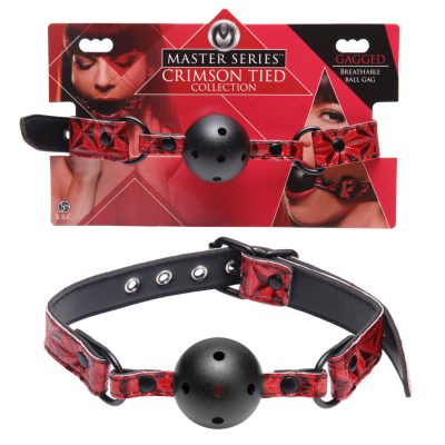 XR Brands Master Series Crimson Tied Collection Breathable Ball Gag Red Black AE145 848518016584 Multiview