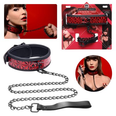 XR Brands Master Series Crimson Tied Collection Chained Collar and Leash Red AE144 848518016577 Multiview