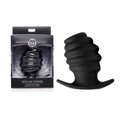 XR Brands Master Series Hive Ass Tunnel Anal Tunnel Plug Hollow Anal Plug Silicone Black AF982LARGE 848518032881 Multiview