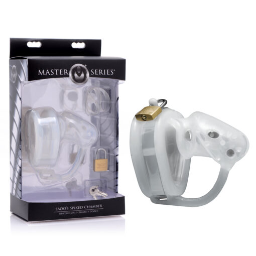 XR Brands Master Series Sados Spiked Chamber Silicone Chastity Cock Cage White AE741 848518022615 Multiview