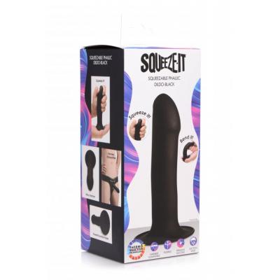 XR Brands Squeeze It Squeezaable Phallic Dildo Black AG330Black 848518035448 Boxview