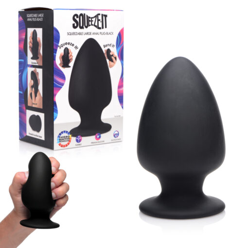 XR Brands Squeeze It Squeezable Silicone Butt Plug Large Black AG329LARGE 848518035486 Multiview