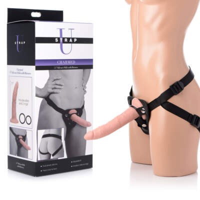 XR Brands Strap U Charmed 7 point 5 inch Dual Density Strap On Dong and Harness Kit Light Flesh AG425 848518037305 Multiview