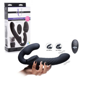 XR Brands Strap U Ergo Fit Twist Wireless Remote Inflatable Vibrating Strapless Strap On Black AG413BLK 848518037428 Multiview