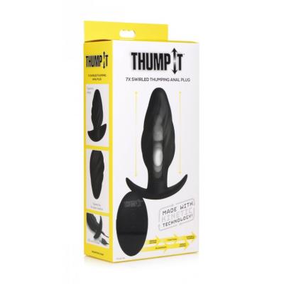 XR Brands Thump It Swirled Thumping Wireless Remote Anal Plug Black AG290 848518034991 Boxview
