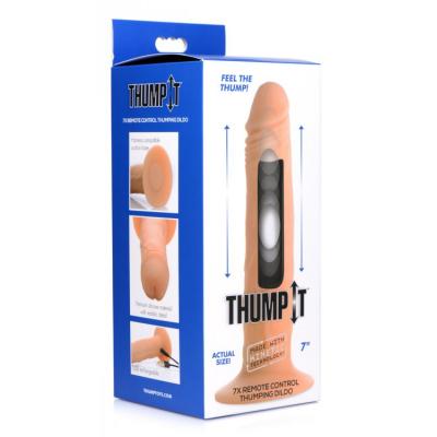 XR Brands Thump It Thumping Wireless Remote Penis Dildo Small with Suction Cup Light Flesh AF970 848518032782 Boxview