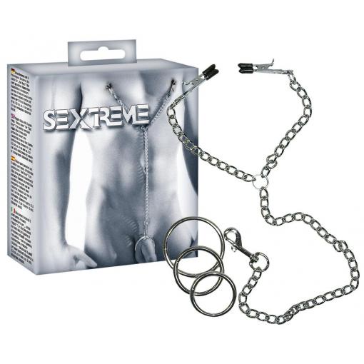 You2Toys Sextreme Bridle for Him Metal Cock Ring Nipple Clamps Silver 0526857 4024144526857 Multiview