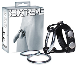 You2Toys Sextreme Leather Metal Cock and Ball Strap with 3 Cock Rings 0510807 0000 4024144510801 Multiview