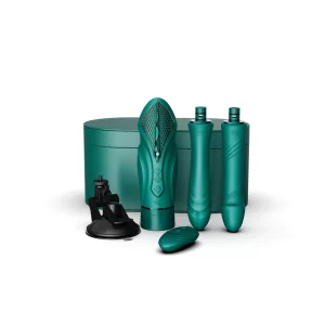 ZALO Sesh Thrusting Portable Sex Machine with 2 Dildos and Stand Turquoise Green ZAF03601 850047357847 Multiview
