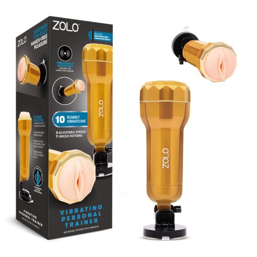 ZOLO Vibrating Personal Trainer Mountable Pussy Stroker Masturbator Light Flesh Gold ZO6061 848416012206 Multiview