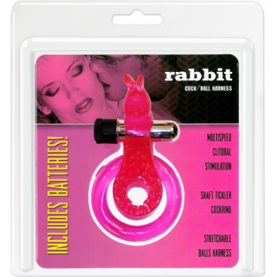 06-023CPR-BCD - Bunny Cock & Balls Harness Cockring (Pink) - 4890888131837