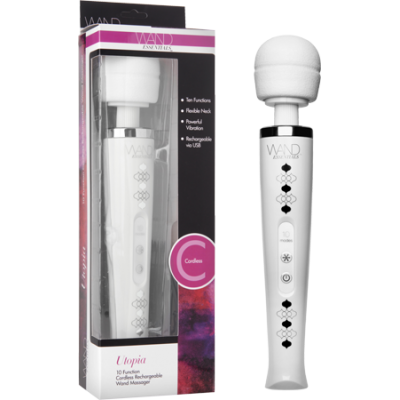 AD834 - Utopia 10 Function Cordless Rechargeable Wand Massager (White) - 848518014153