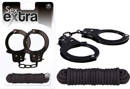 FNF050A000-010 - Metal Cuffs & Love Rope Kit Set (Black) - 4892503141771