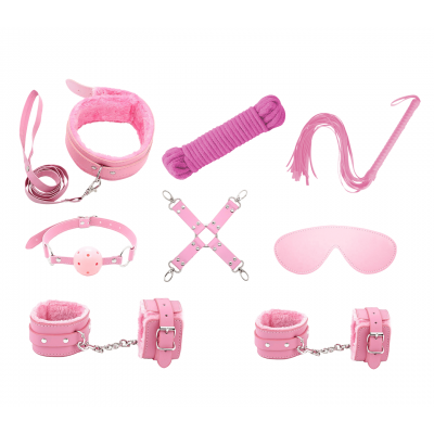 love in leather Faux Leather Lined 9 Piece Bondage Kit Pink KIT002PNK 1192000116146