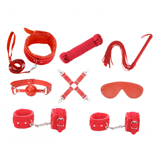 Love in leather Faux Leather Lined 9 Piece Bondage Kit Red KIT002RED 1192000118546